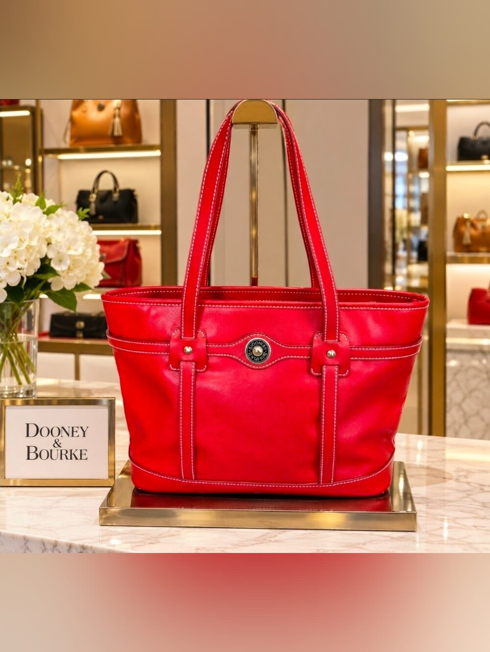 Dooney & Bourke Bright Red Pebbled Leather Tote